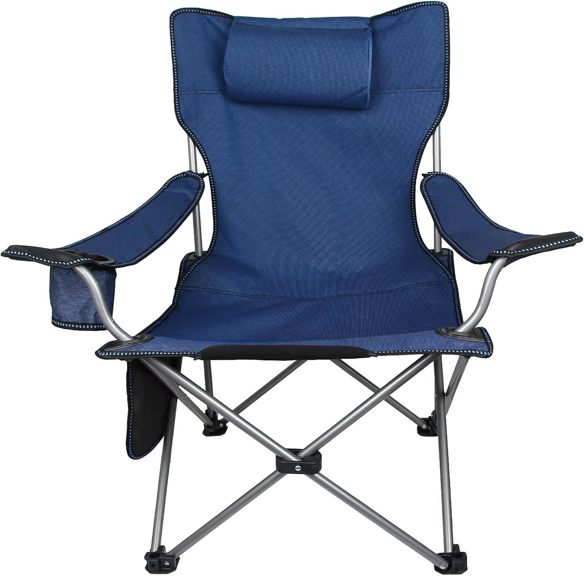 Folding Adjustable Recliner Camping Chair with Headrest Cup Holders Side Pocket Black Z64291