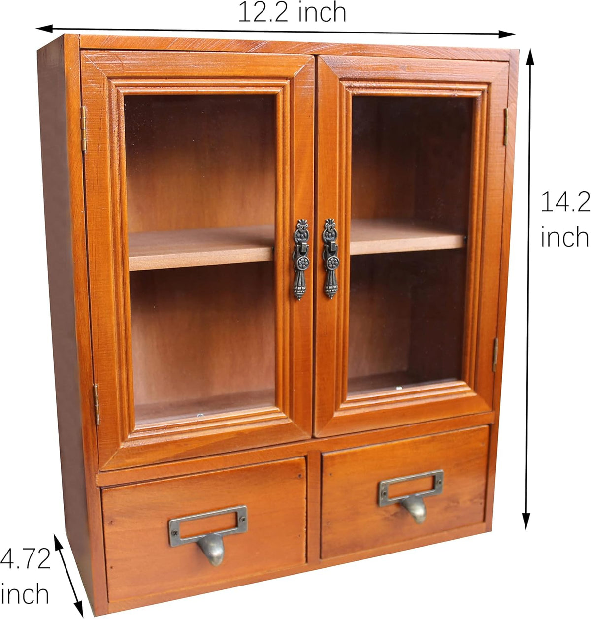 Wooden Storage Cabinet with Glass Double Doors and Adjustable Shelf Q382588