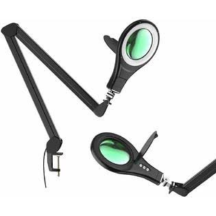 LED Magnifying Glass Desk Lamp with Swivel Arm and Clamp Black U187