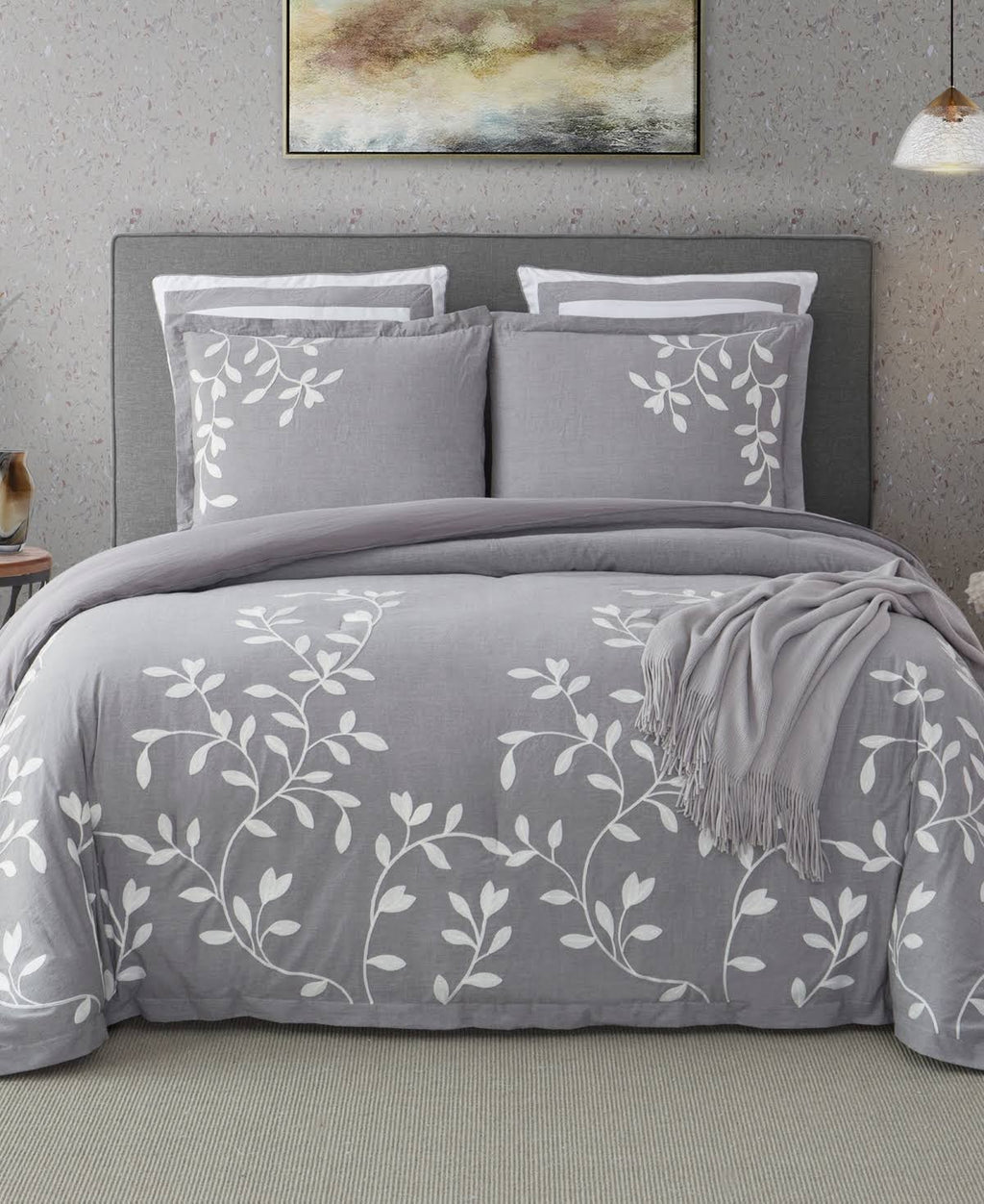 Queen Grey Chambray Cotton Comforter Set B2426