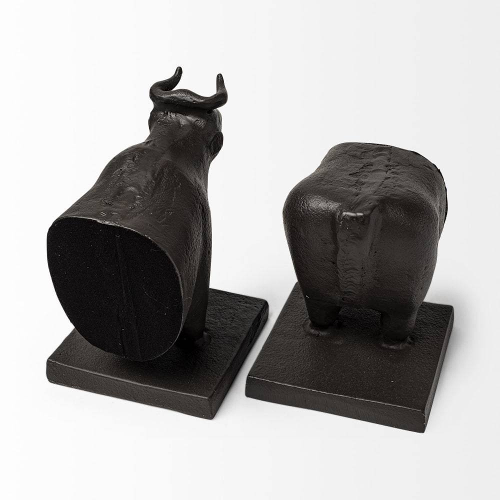 Black Cast Aluminum Bull Bookends Set of 2 F835