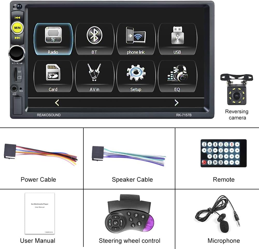 Double Din Car Stereo with CarPlay Android Auto Bluetooth 7 Inch Touch Screen Backup Camera J69380