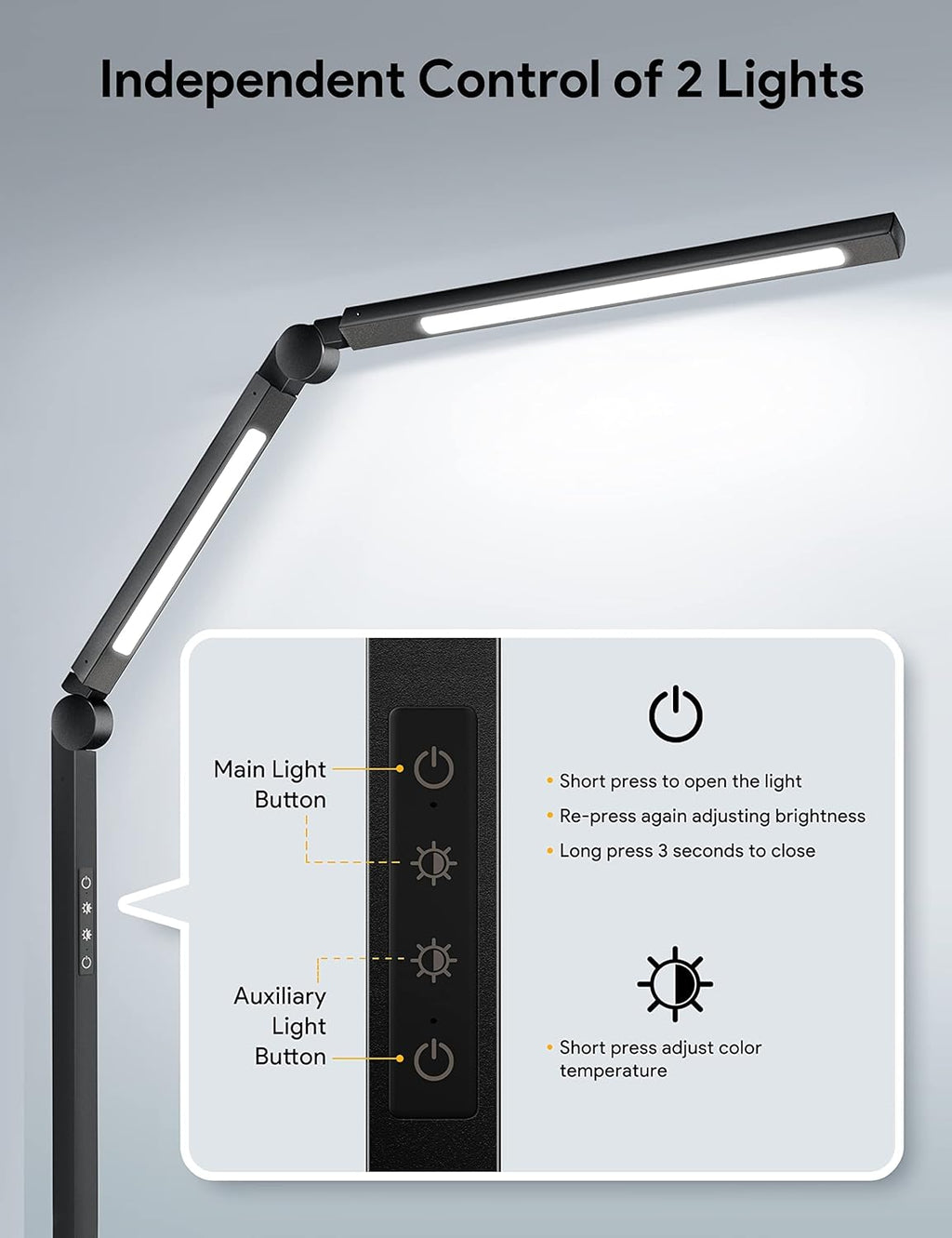 LED Desk Lamp with Clamp, Dimmable 4 Color Modes & 4 Brightness, Eye-Caring Clip-on Lamp U5158