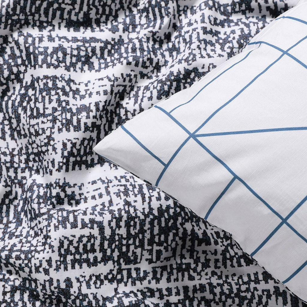 Blue Cotton Percale Reversible Duvet Cover Set Queen P81417