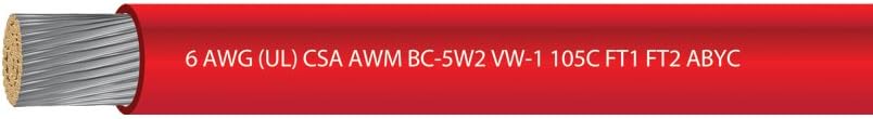 6 AWG Tinned Copper Marine Battery Cable 600 Volts Red 25 Feet X39953