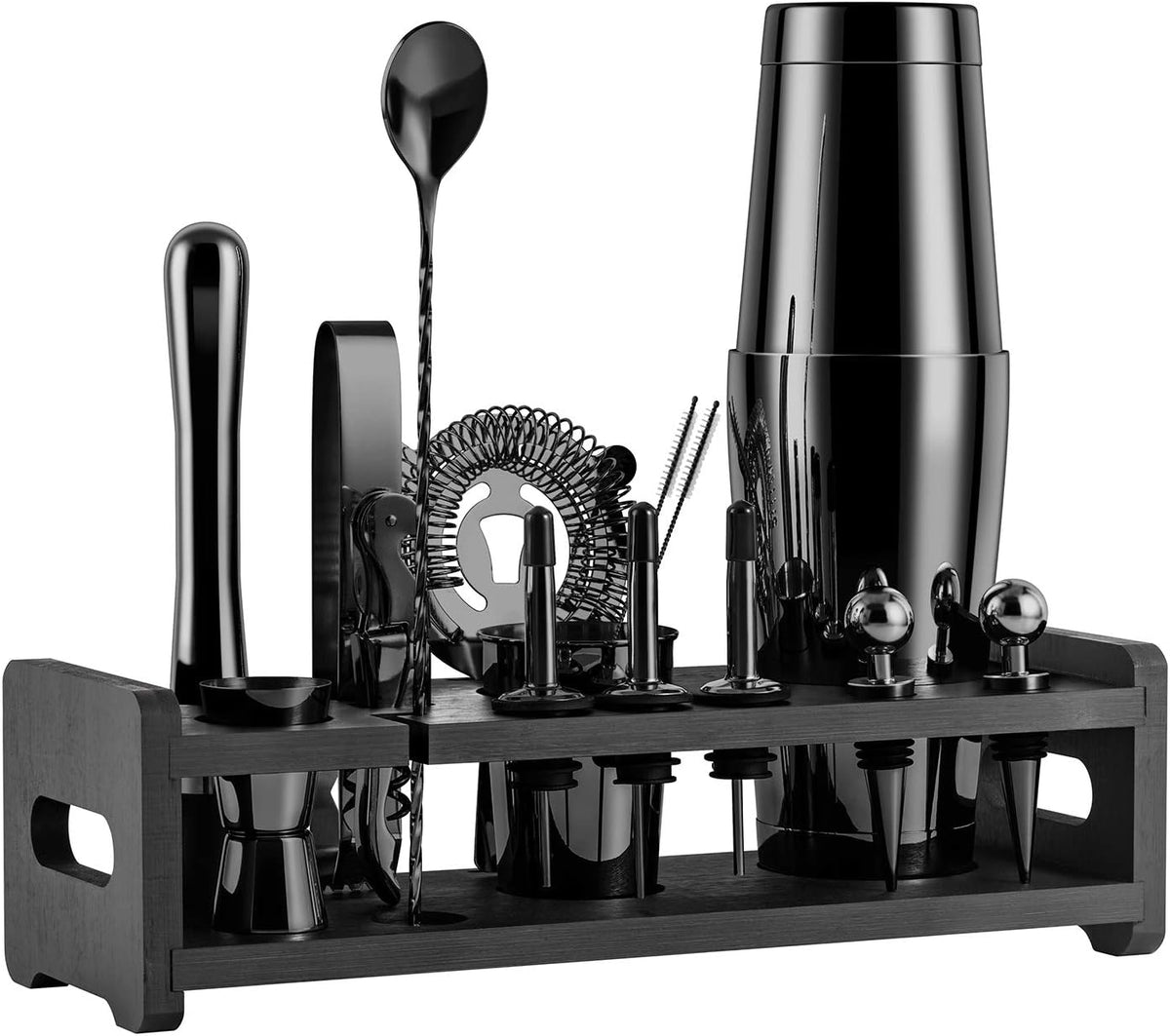 24-Piece Stainless Steel Cocktail Shaker Set with Stand and Velvet Carry Bag Q896