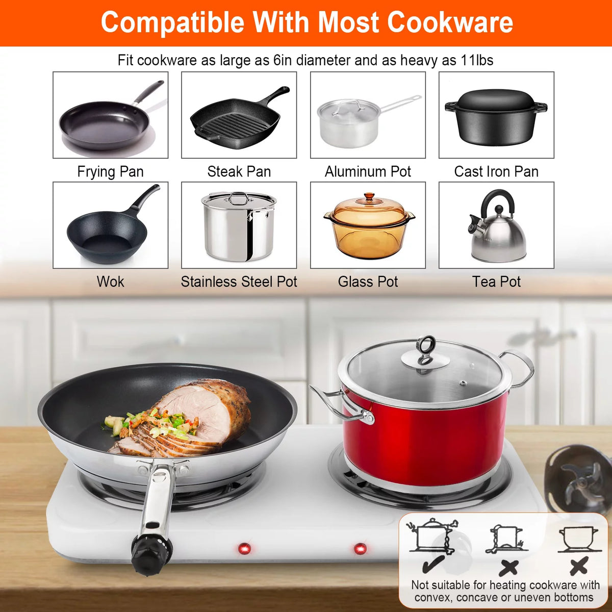 2000W Electric Double Burner U42326