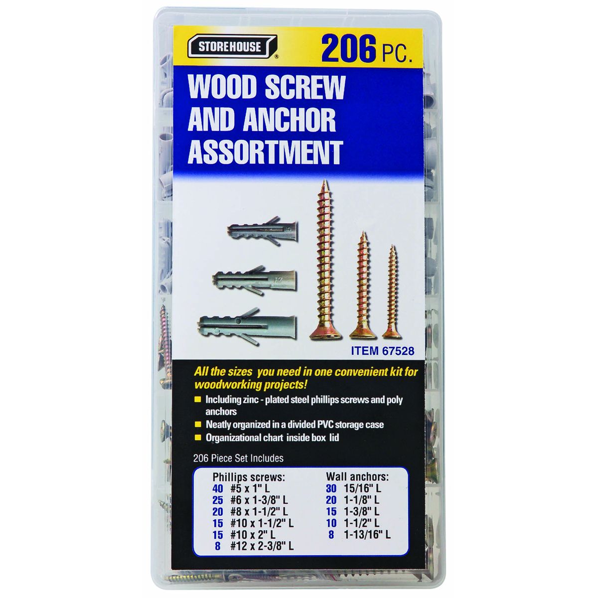 Anchors and Screws for Wood, 206 Piece N4954