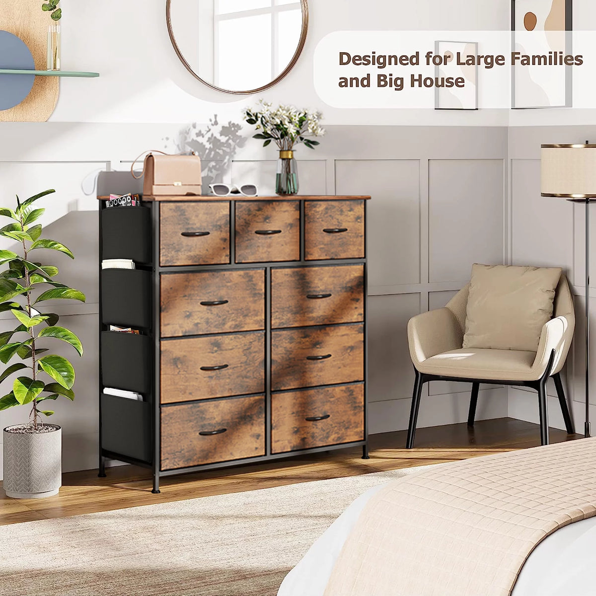Brown 9 Drawer Fabric Dresser Z8735