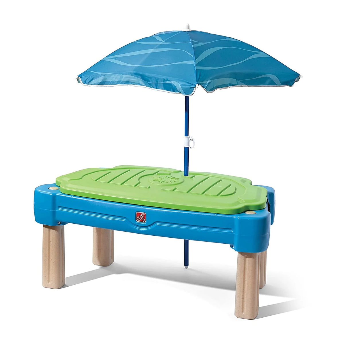 Blue Plastic Sandbox and Water Table with Cover and Umbrella Z572