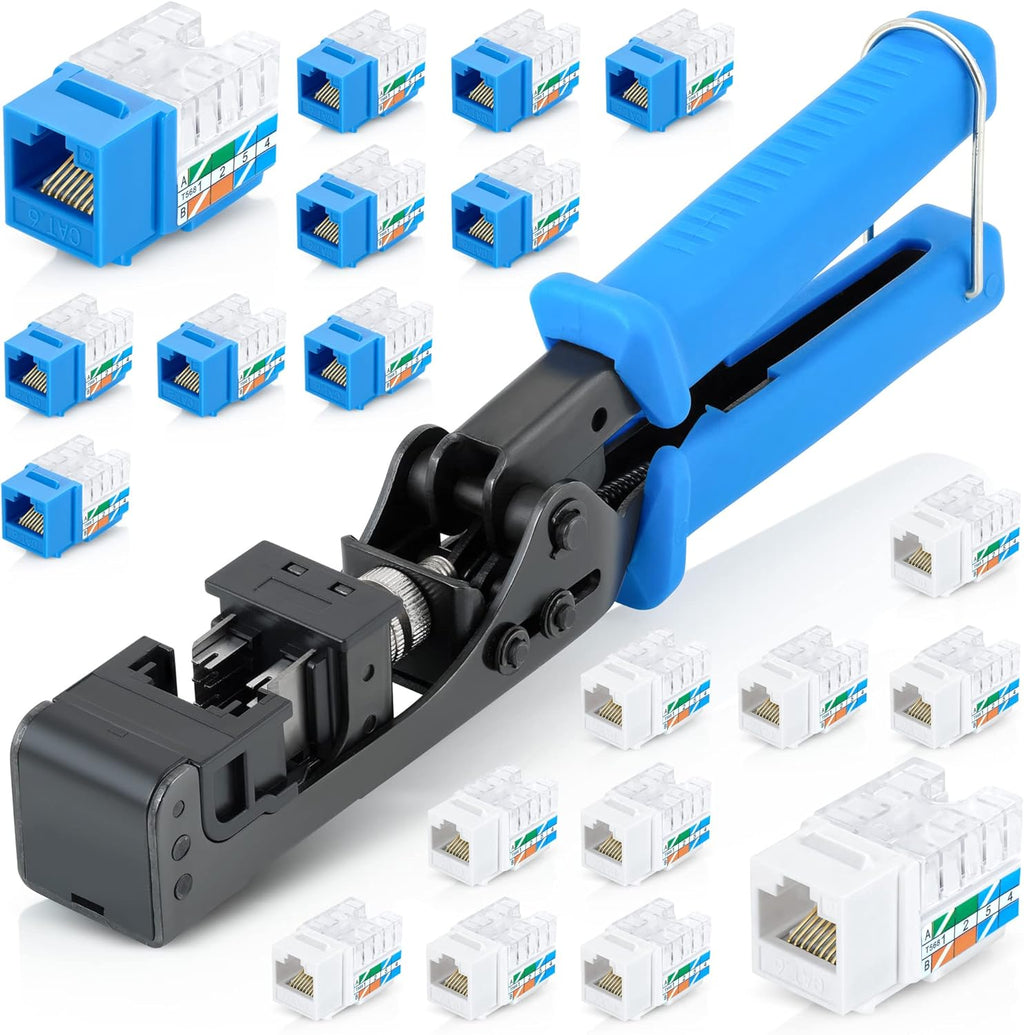 RJ45 UTP Keystone Jack Termination Tool Set with 10 Blue & 10 White Cat6/5e Connectors G135