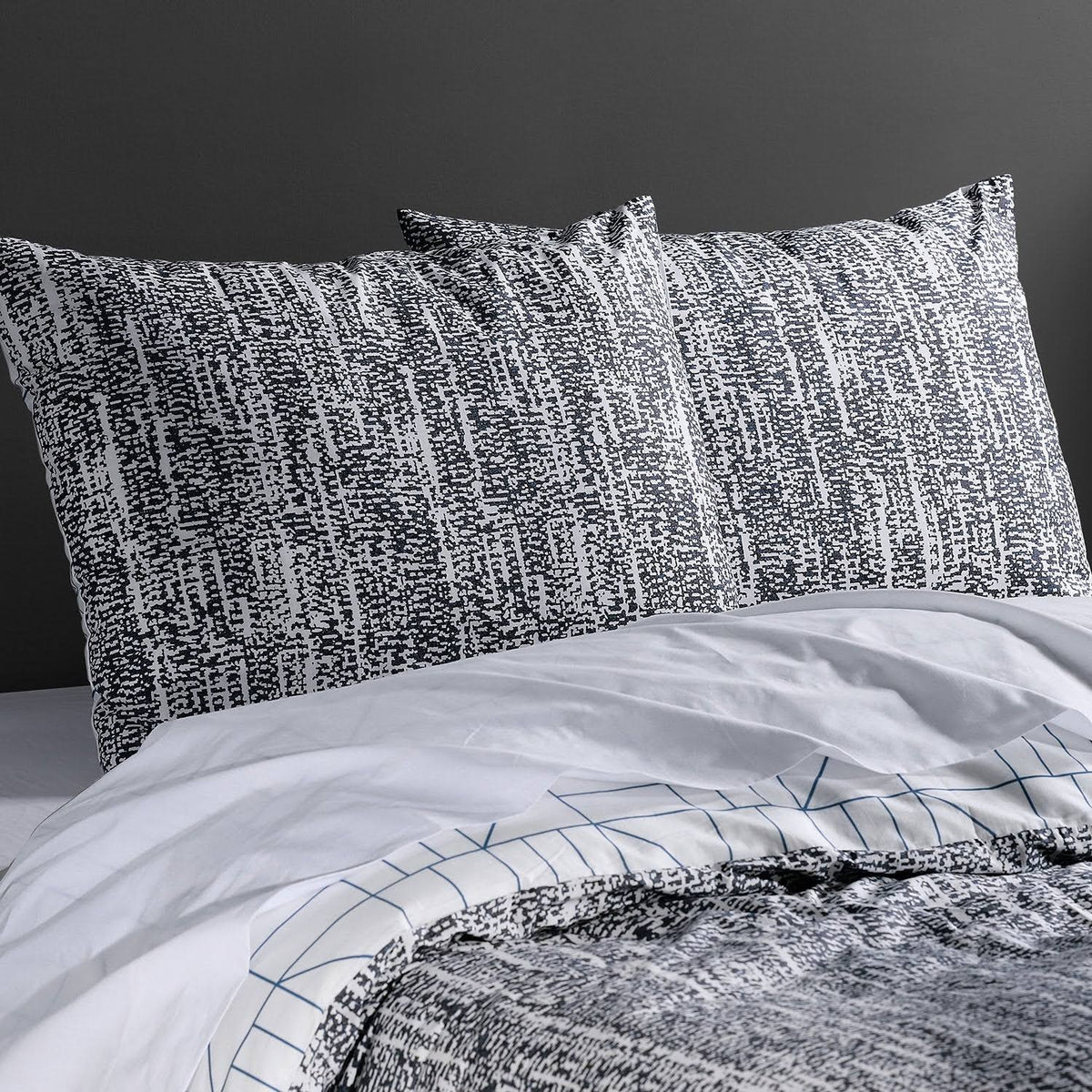 Blue Cotton Percale Reversible Duvet Cover Set Queen P81417