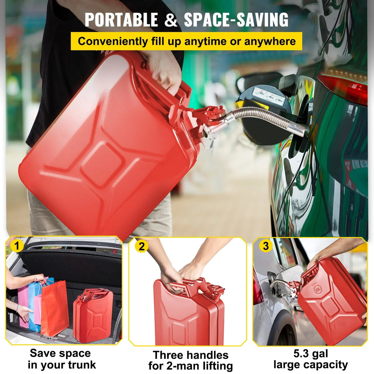 5.3 Gallon Portable Steel Fuel Can with Flexible Spout B420322