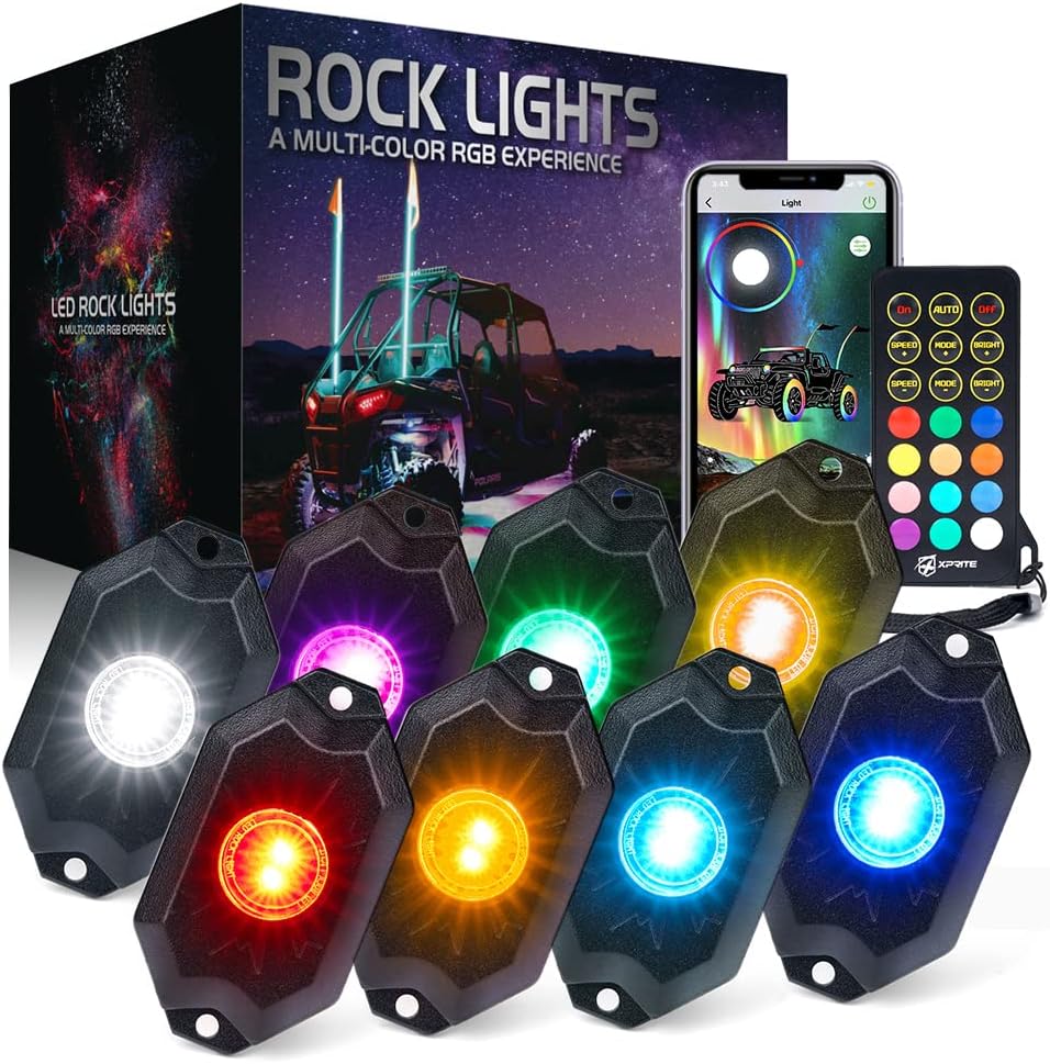 Multicolor LED Rock Lights Kit with Bluetooth Remote, 8 Pods J4492