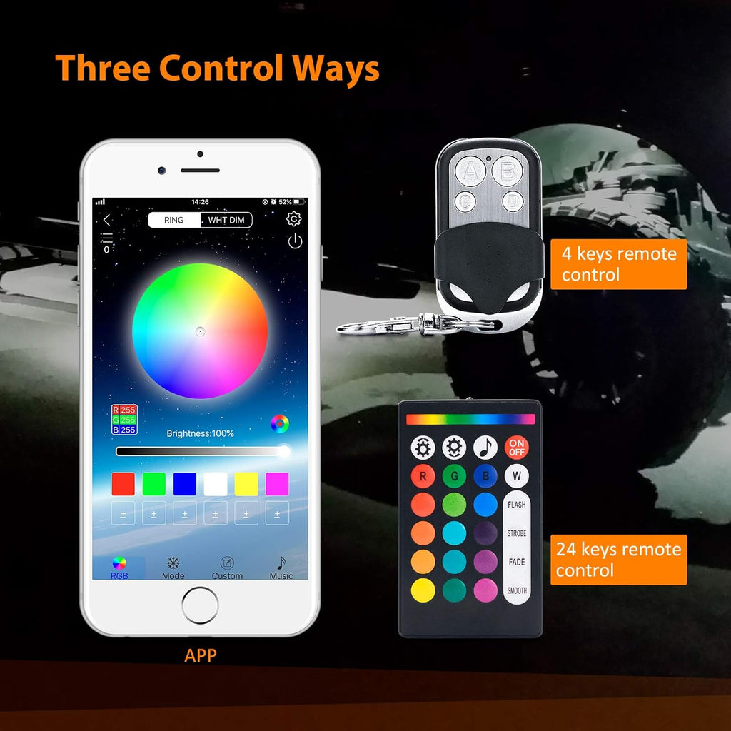 RGB LED Rock Lights with Remote Control, Music Sync Waterproof Underglow Lighting Kit J6832