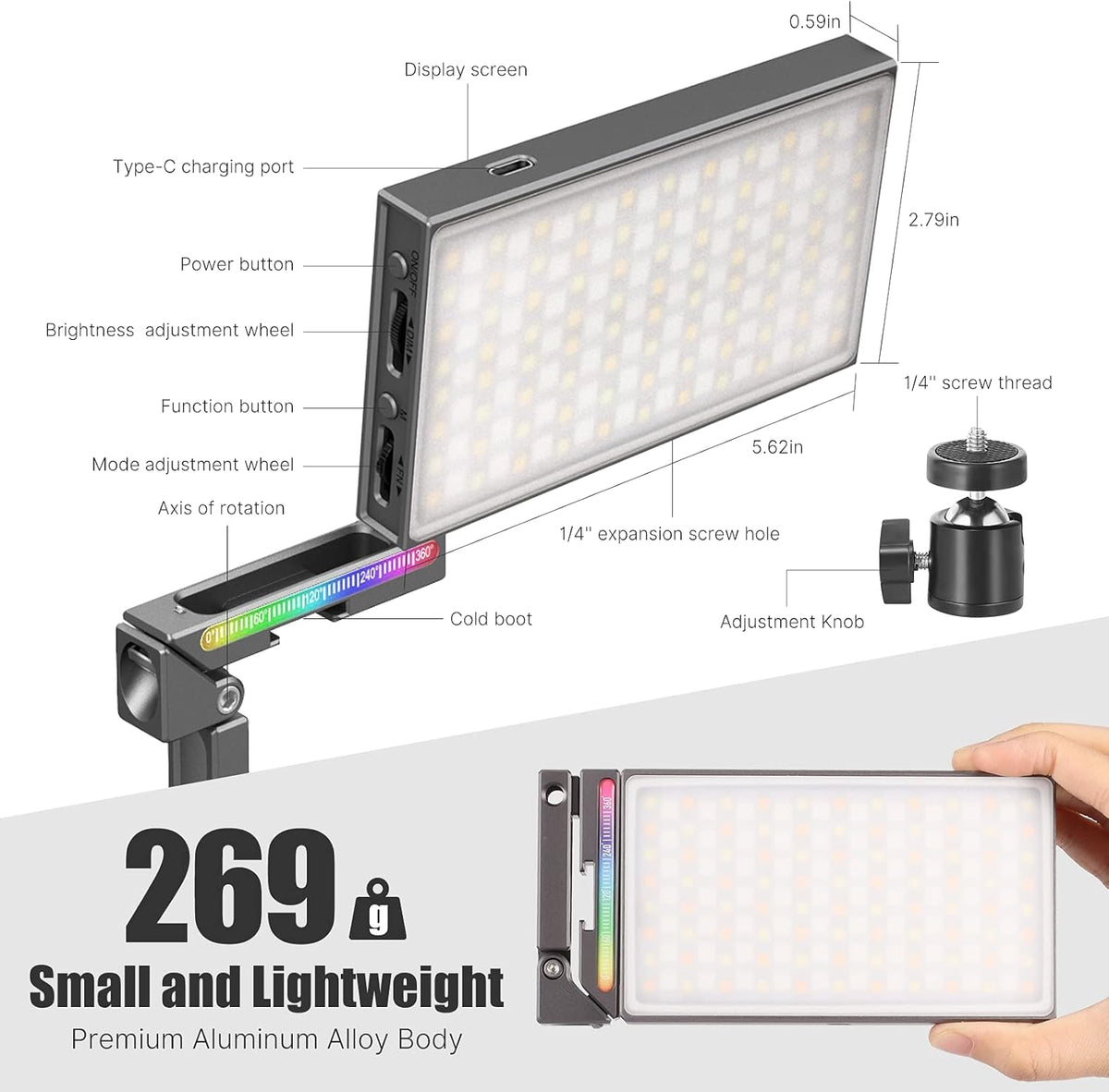 RGB LED Video Light Panel 2700-8500K Dimmable N624