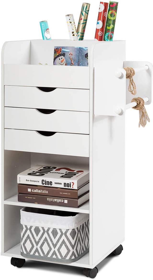 Rolling Storage Drawer Cart with 3 Drawers and 3 Open Shelves E1571