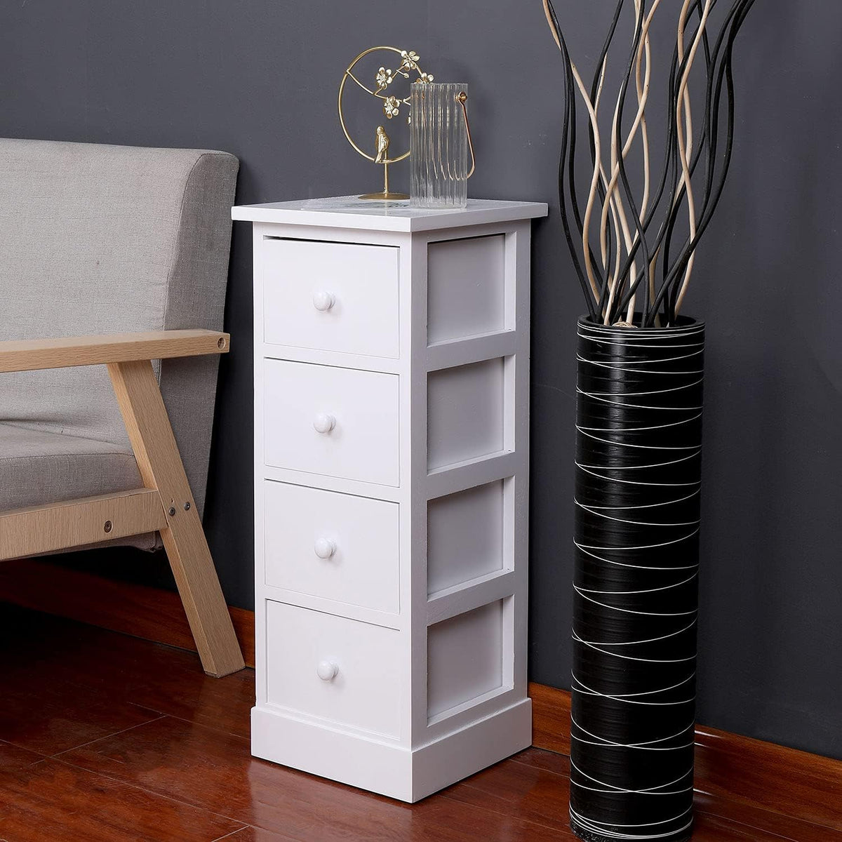 White 4 Drawer Wooden Bathroom Storage Cabinet T545540