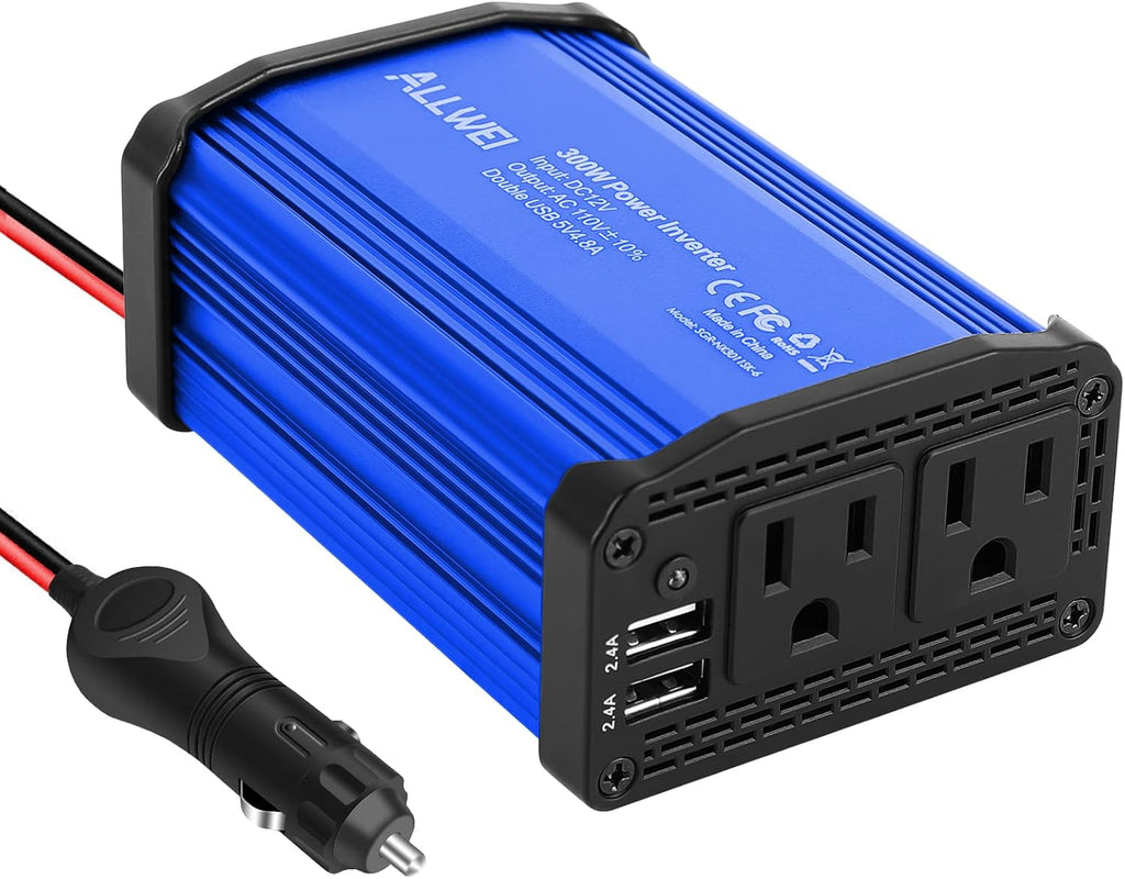 300W Car Power Inverter DC 12V to 110V AC Converter Dual USB Car Charger Adapter Pack of 2 G928