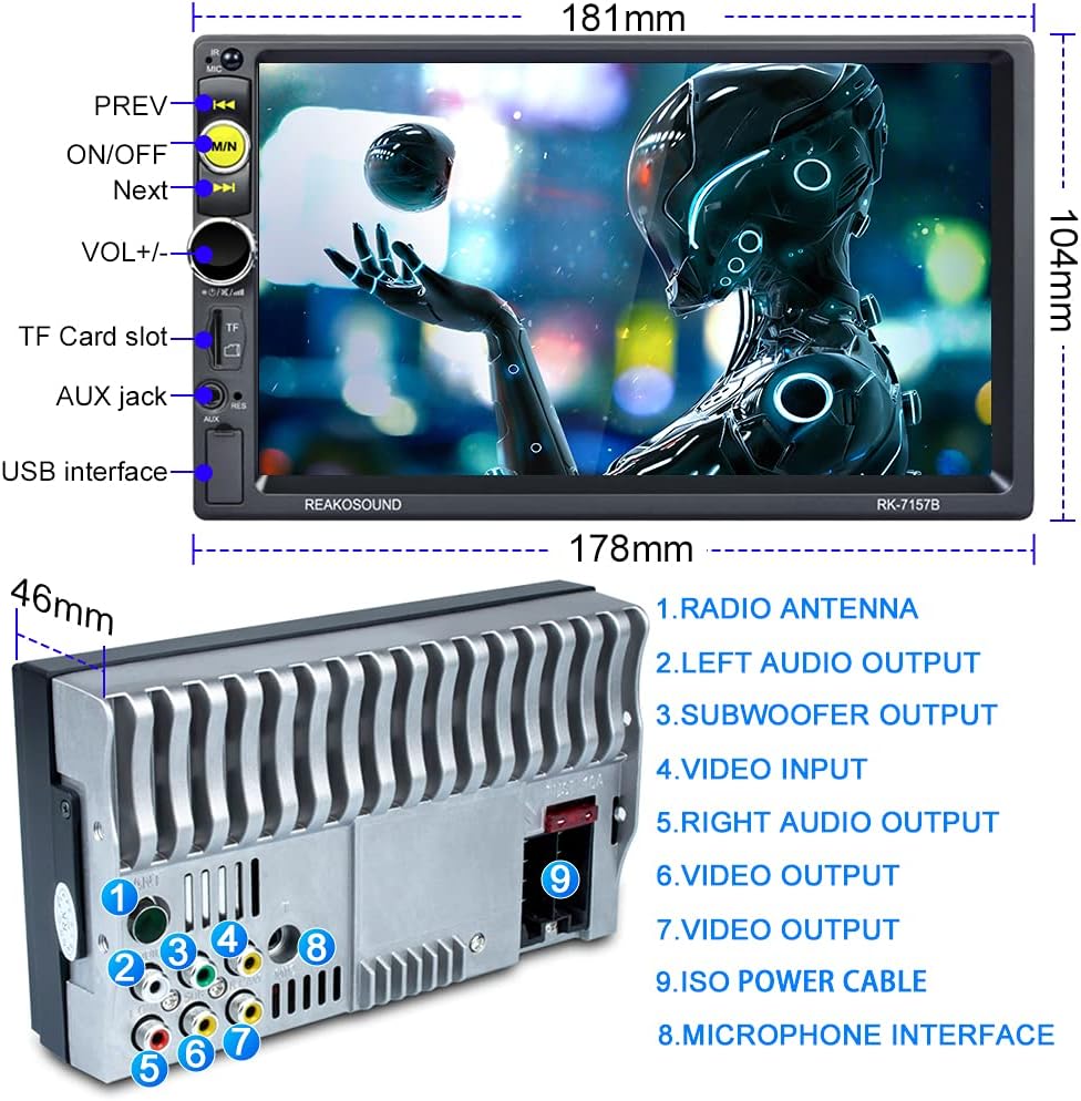 Double Din Car Stereo with CarPlay Android Auto Bluetooth 7 Inch Touch Screen Backup Camera J69380