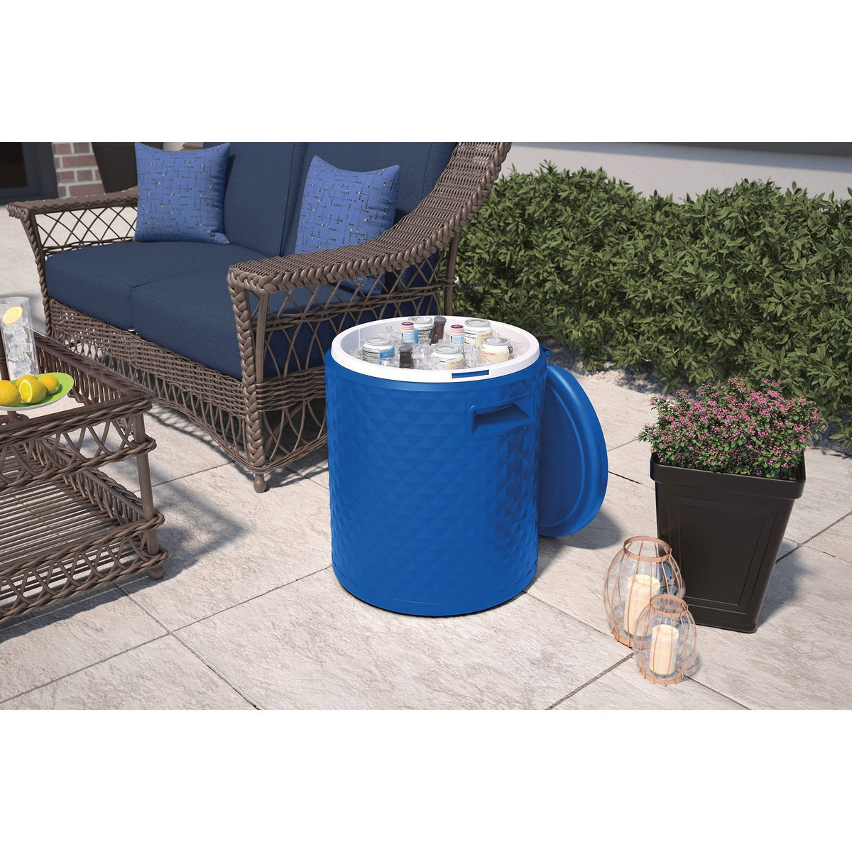 54 Qt. 3-in-1 Cooler Side Table and Stool, Blue G306