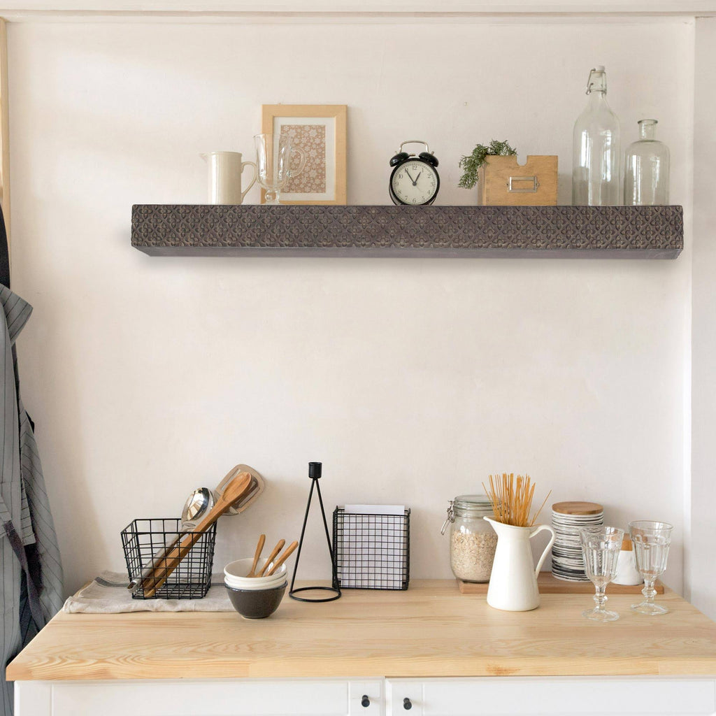Large Black Wood Floating Wall Shelf Y85272