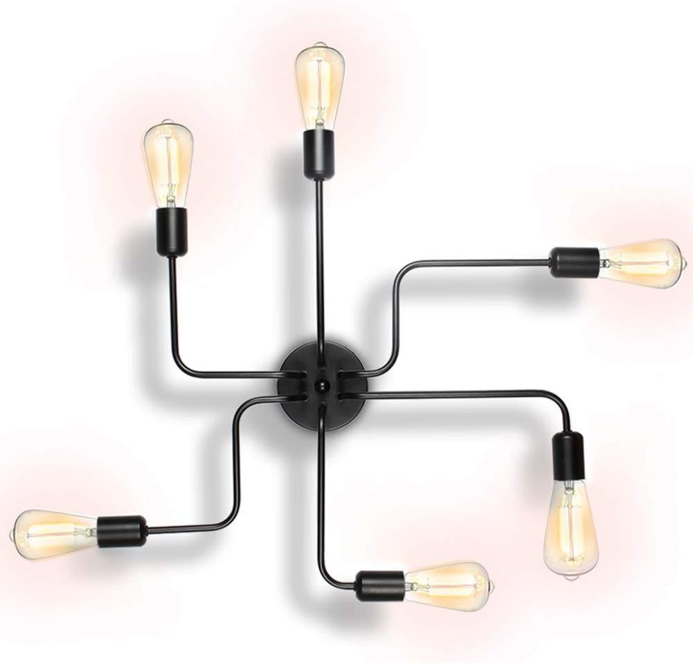 6 Light Matte Black Flush Mount Ceiling Light W547