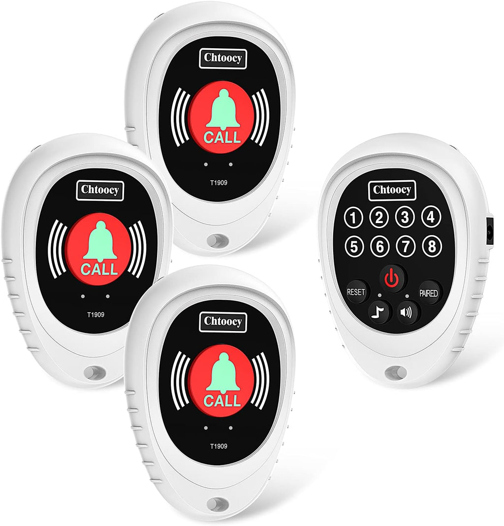 Rechargeable Wireless Caregiver Pager 1000 Feet Range 3 Call Buttons and 1 Receiver White H7895