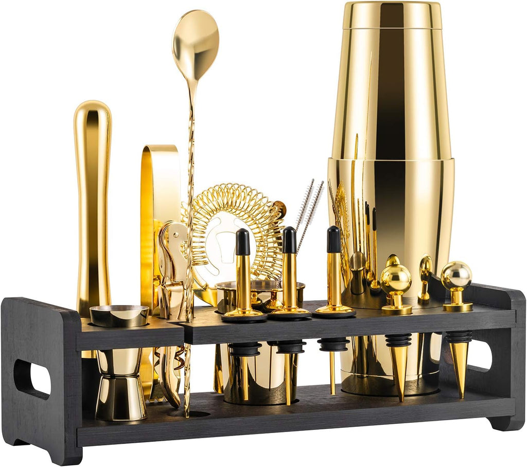 24-Piece Stainless Steel Cocktail Shaker Set with Stand and Velvet Carry Bag Q896