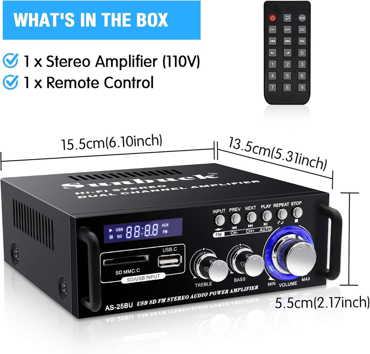 180W Wireless Bluetooth Stereo Amplifier U508077