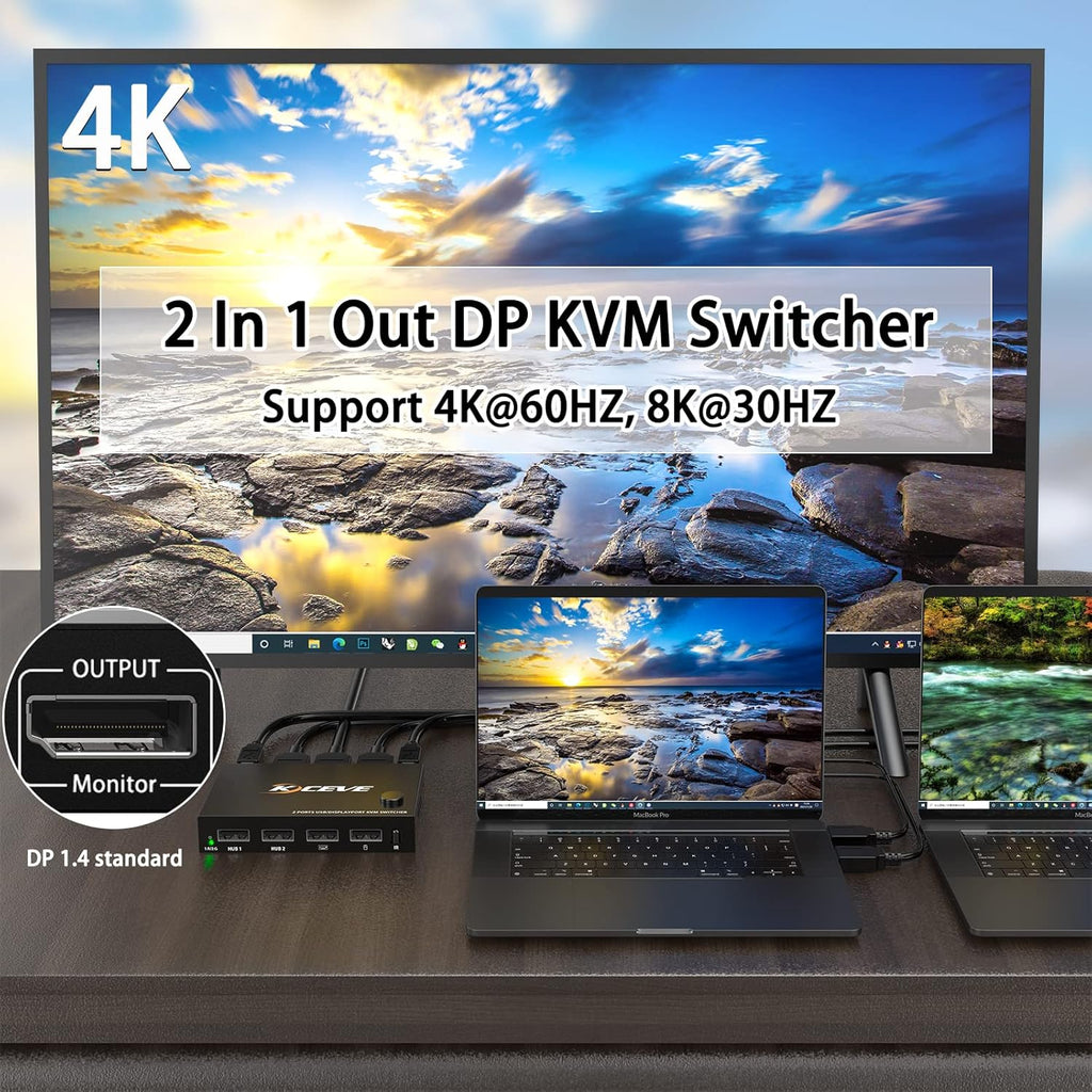 Displayport 2 Port 4K@60Hz KVM Switch with USB T92825