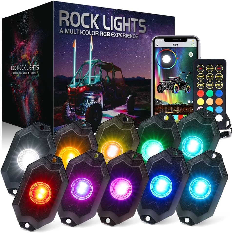 Multicolor LED Rock Lights Kit with Bluetooth Remote, 8 Pods J4492