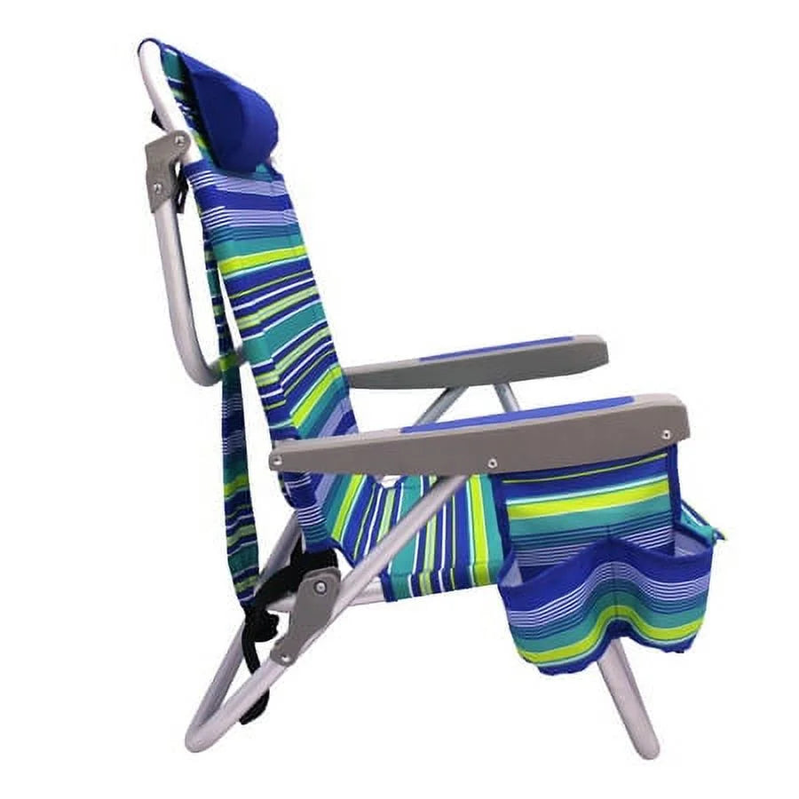 2-Pack Lay-Flat Backpack Chair Blue & Green Stripe K963