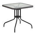 28'' Square Glass Metal Table with 2 Gray Rattan Stack Chairs W112