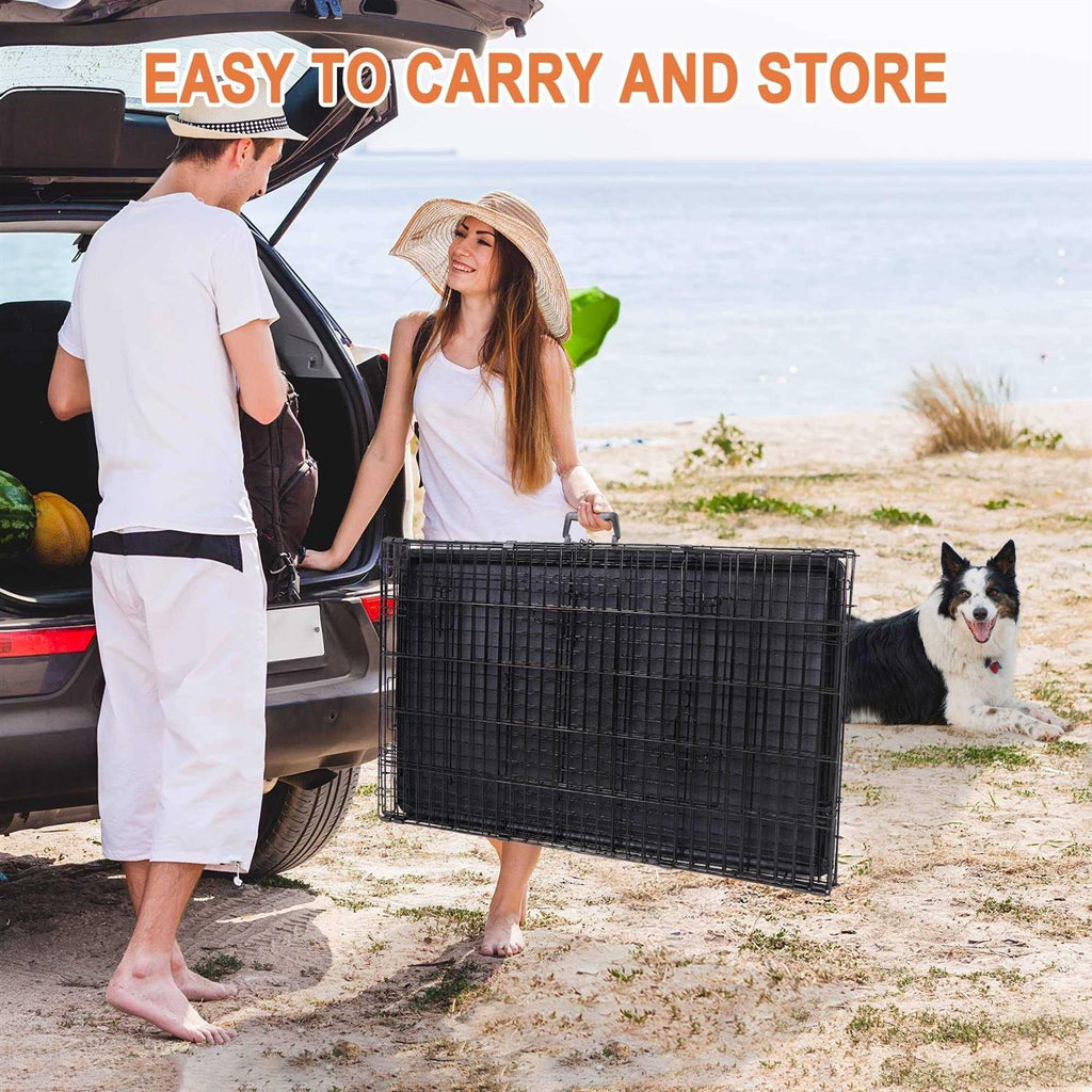 Double Door Folding Metal Wire Dog Crate with Tray U8304