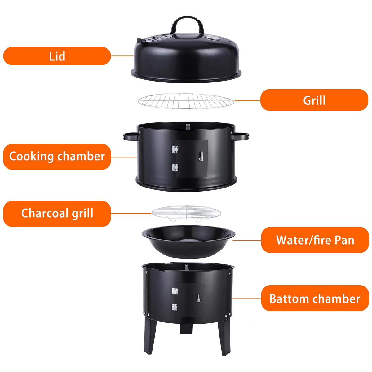 Portable Charcoal Smoker Grill O259