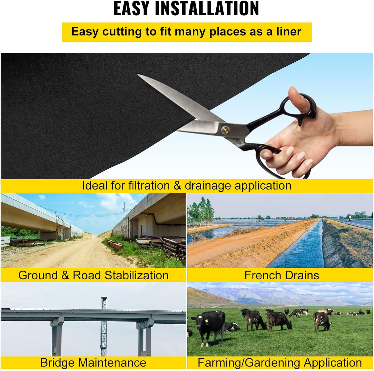 4OZ Heavy Duty Geotextile Landscape Fabric, 15ft x 20ft Black Pack of 2 L38799