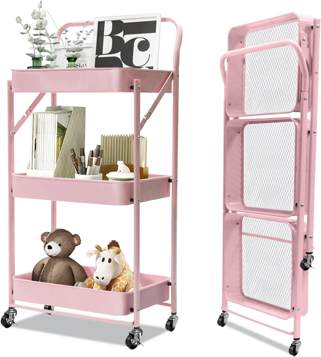 3-Tier Collapsible Rolling Utility Cart with Lockable Casters N510642