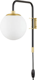 Gold Plug in Swing Arm Wall Sconce with Frosted Glass Globe Shade C790