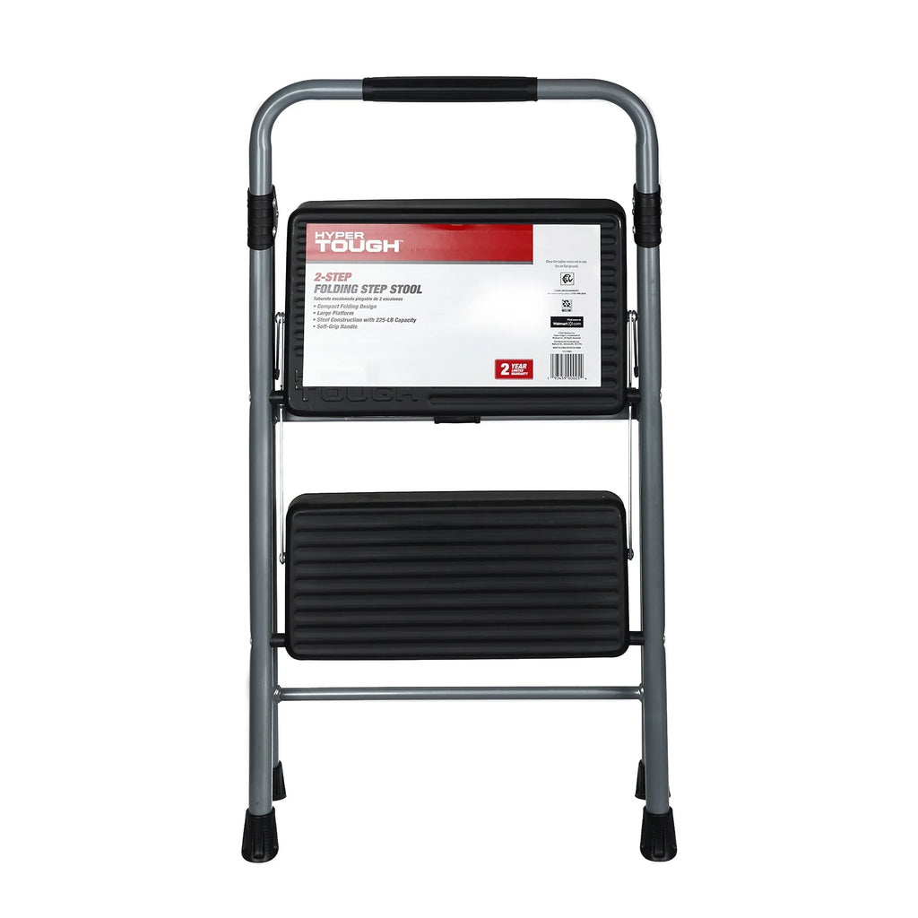 Gray & Black 2-Step Steel Foldable Step Stool F750