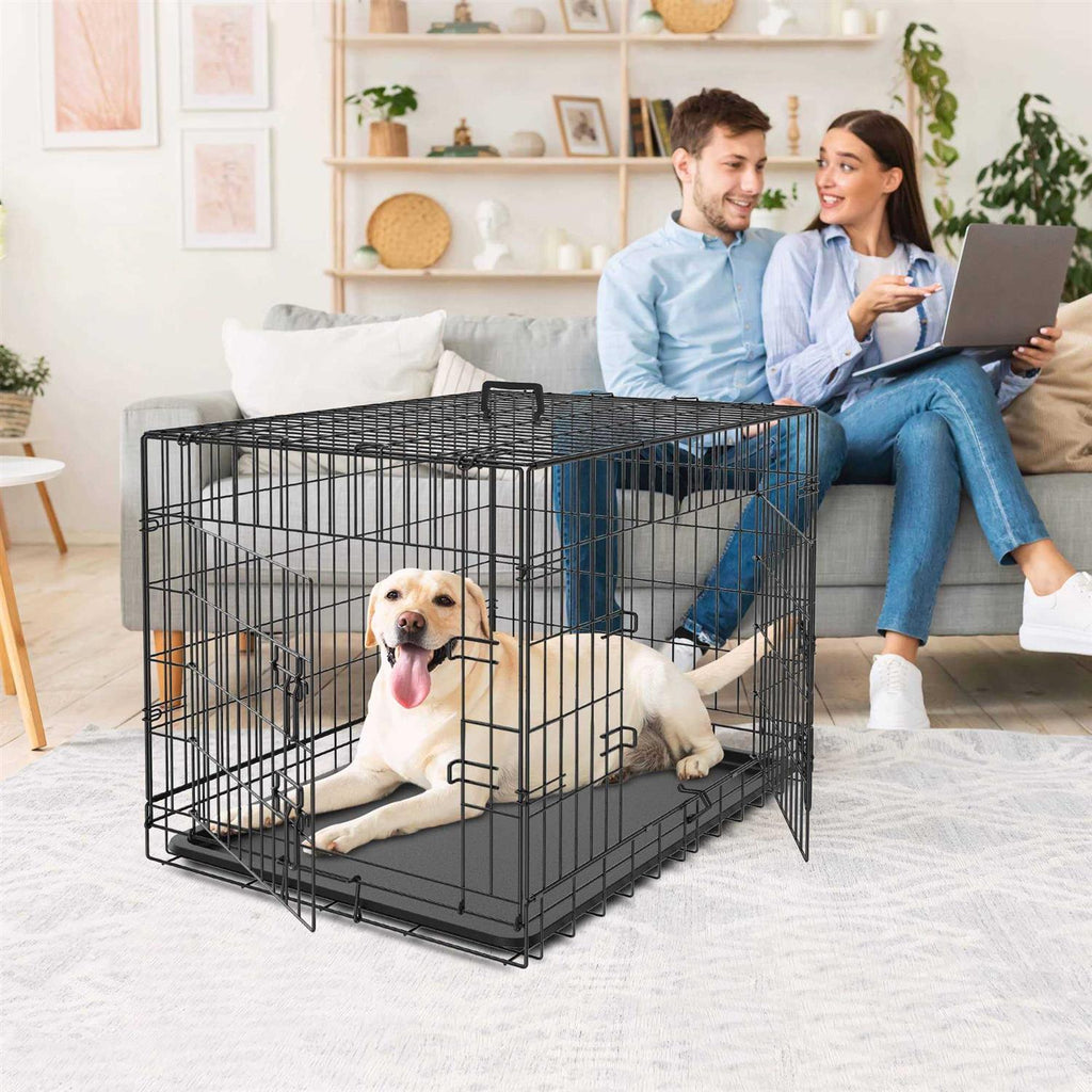 Double Door Folding Metal Wire Dog Crate with Tray U8304