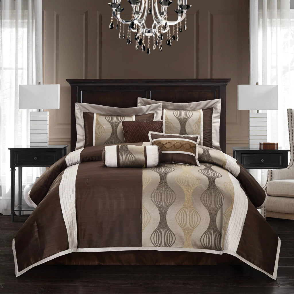 7-Piece California King Brown Comforter Set E128