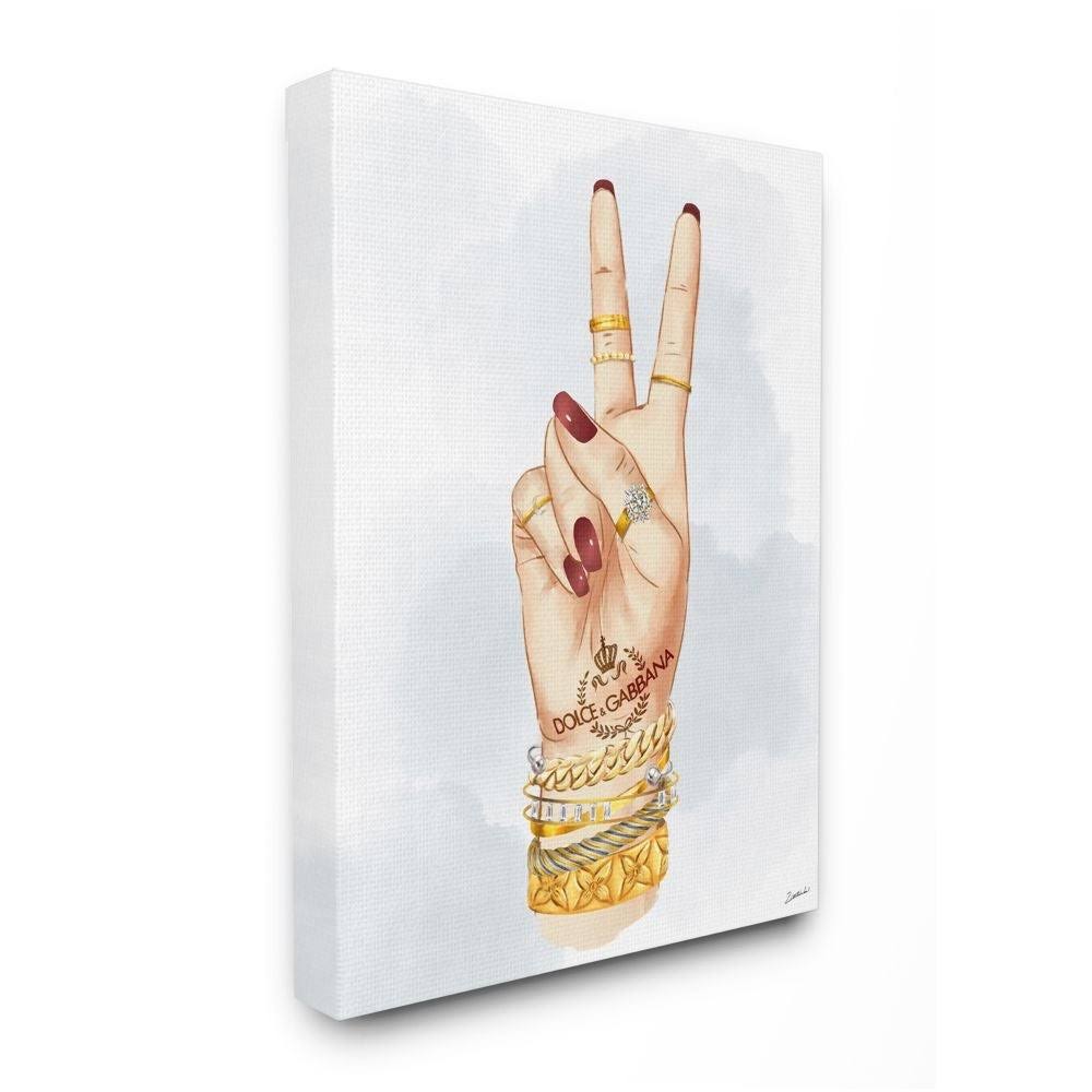 Peace Hand Sign Figurative Print on Canvas Off-White E510352