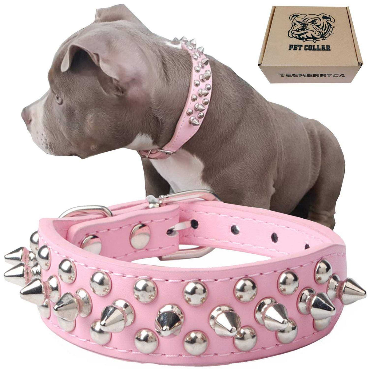 Adjustable Leather Spiked Studded Dog Collar H3955