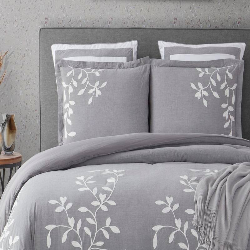 Queen Grey Chambray Cotton Comforter Set B2426