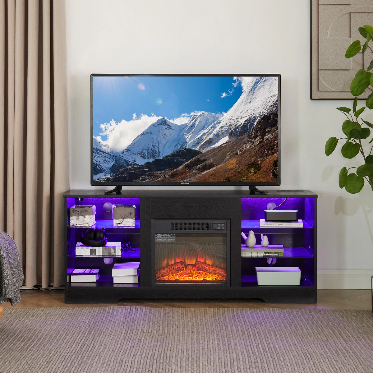 Brown 58 TV Stand with Fireplace C343342