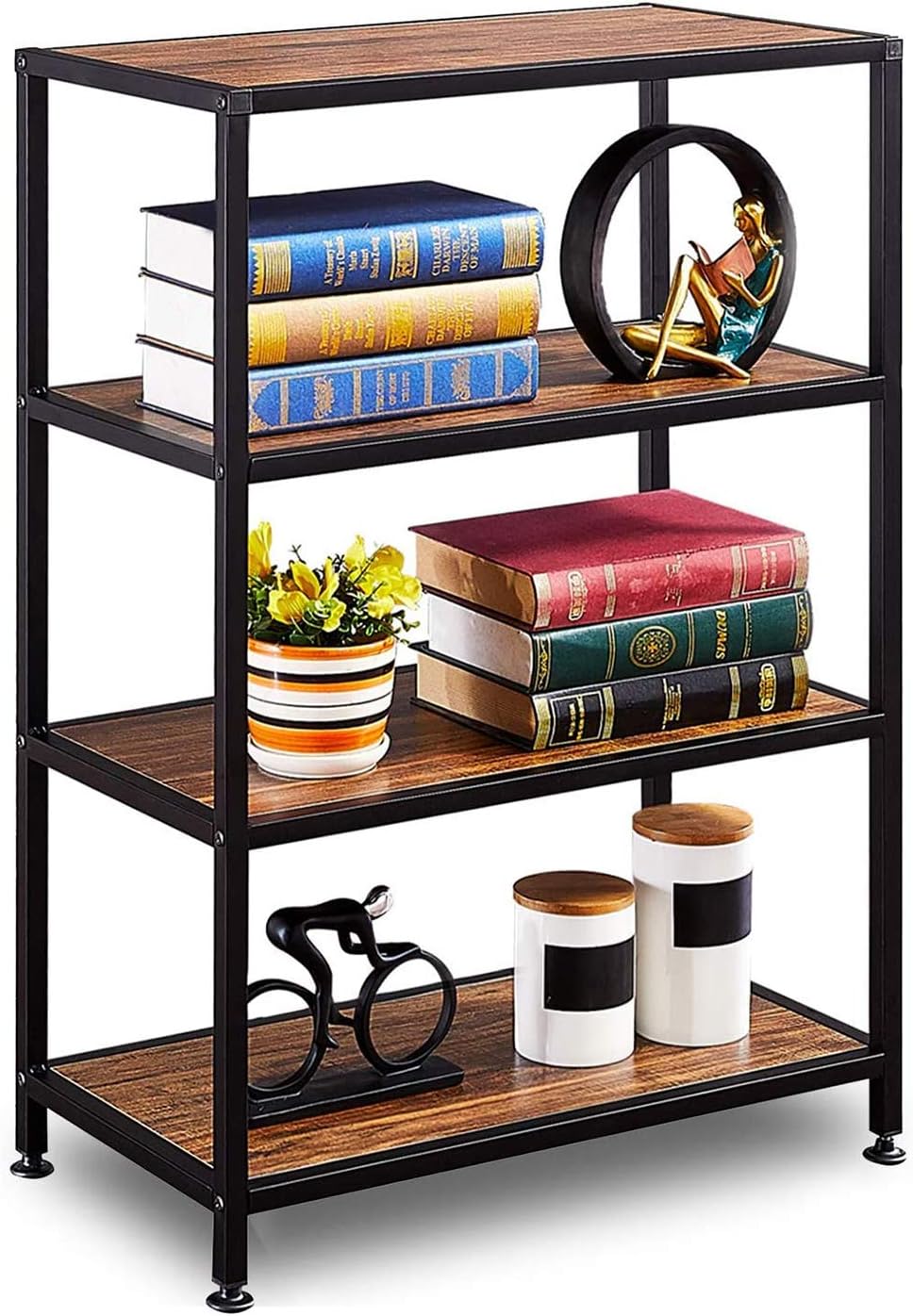 4 Tier Rustic Bookshelf Metal Frame F1512
