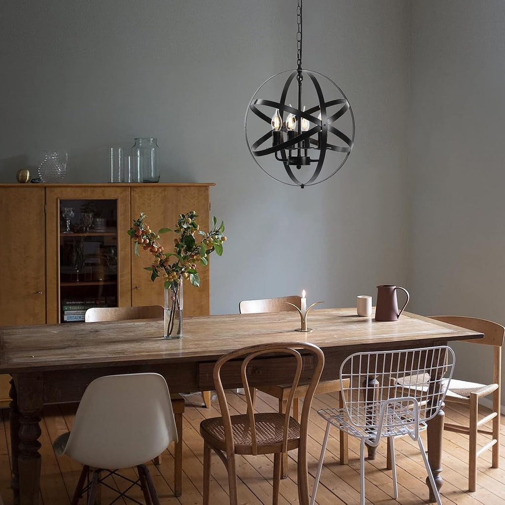 4-Light Black Pendant Lighting with Spherical Shade Q266