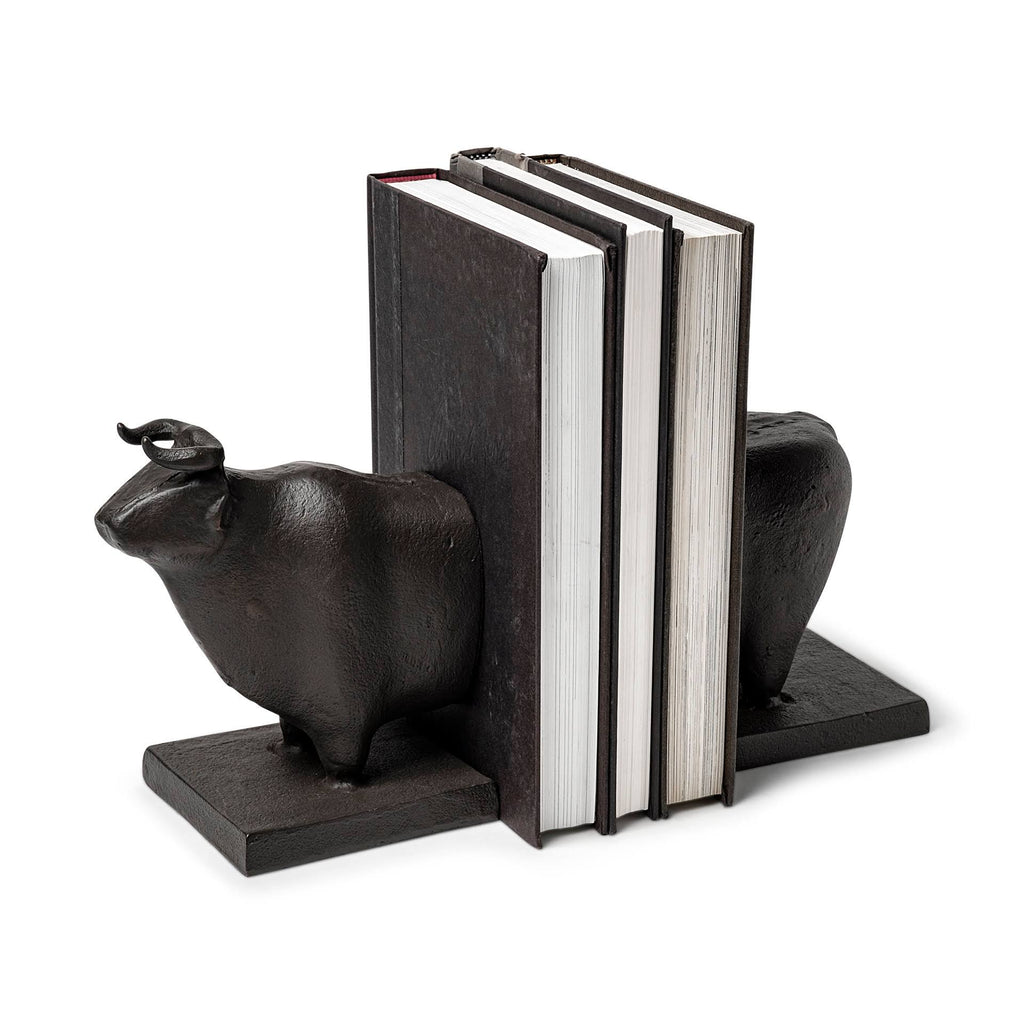 Black Cast Aluminum Bull Bookends Set of 2 F835