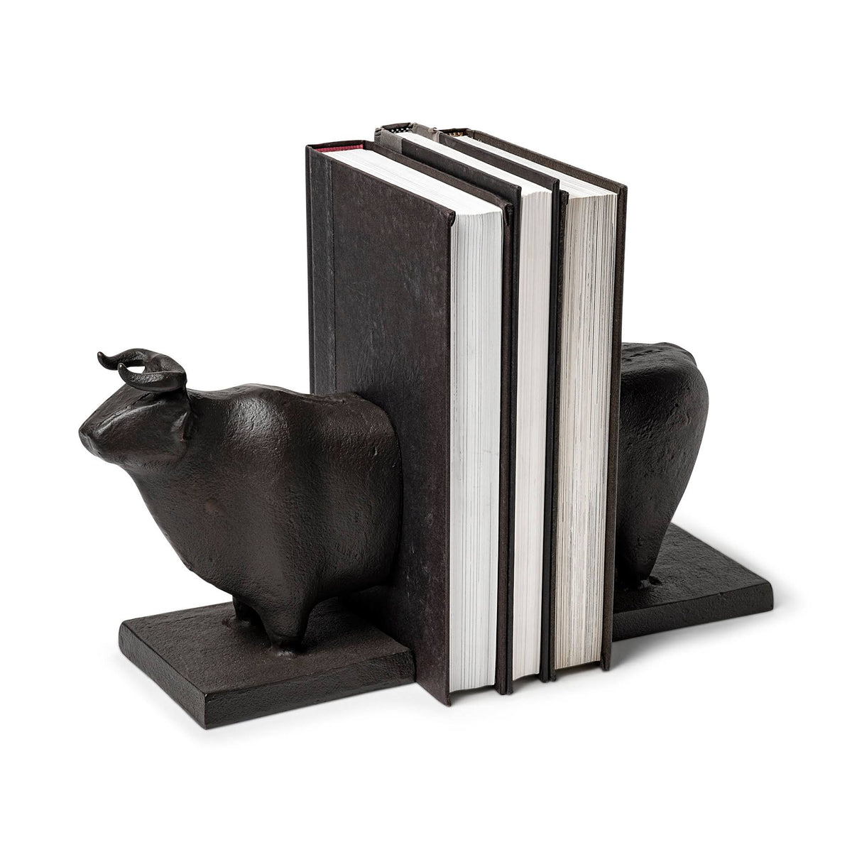 Black Cast Aluminum Bull Bookends Set of 2 F835